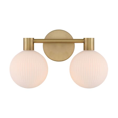 Minka Lavery Fenton 2 Light 15" Wide Bathroom Vanity Light with Ribbed Glass Shades Legacy Brass