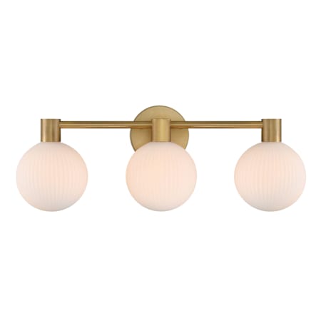 Minka Lavery Fenton 3 Light 24" Wide Bathroom Vanity Light with Ribbed Glass Shades Legacy Brass