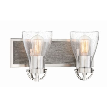 Minka Lavery Garrison 2 Light 16" Wide Bathroom Vanity Light with Seedy Glass Shades Brushed Nickel / Shale Wood