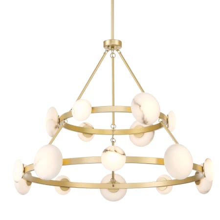 Minka Lavery Zill 16 Light 42" Wide Two Tiered LED Ring Chandelier with Alabaster Stone Shades Lily Gold