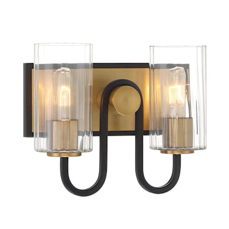 Minka Lavery Orla 2 Light 12" Wide Bathroom Vanity Light with Ribbed Glass Shades Legacy Brass / Matte Black