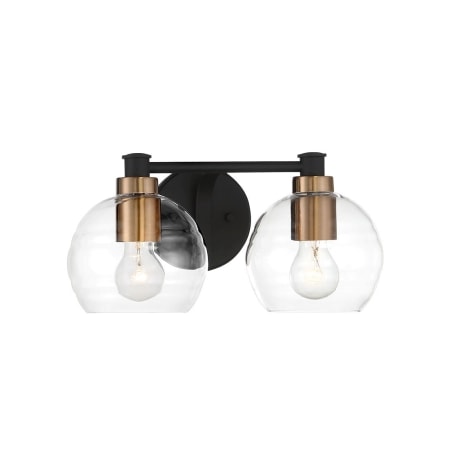 Minka Lavery Keyport 2 Light 15" Wide Bathroom Vanity Light Sand Coal / Natural Brushed Brass