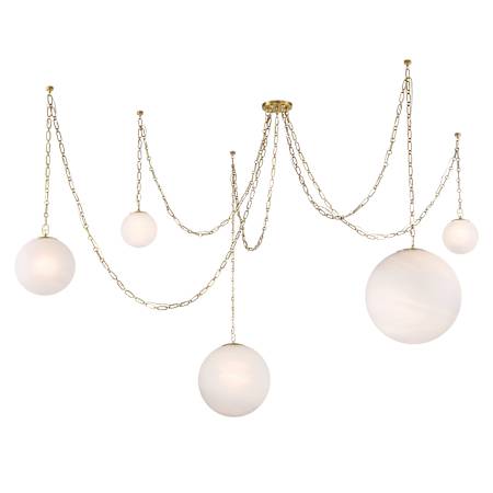 Minka Lavery Marbelle 5 Light 85" Wide Multi Light Pendant with Etched Glass Shades Legacy Brass