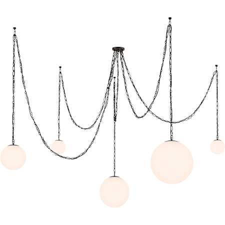 Minka Lavery Marbelle 5 Light 85" Wide Multi Light Pendant with Etched Glass Shades Dark Bronze