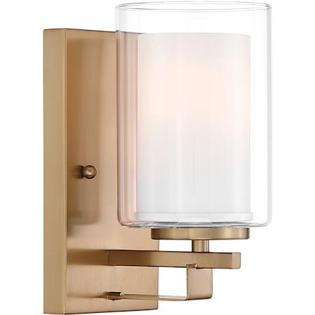 Minka Lavery Parsons Studio 9" Tall Vantage Bathroom Sconce with Clear / Etched White Glass Shades Brushed Gold