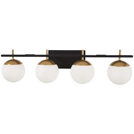 Minka Lighting Alluria 4 Light 33" Wide Bathroom Vanity Light with Etched Opal Glass Shades Weathered Black / Autumn Gold