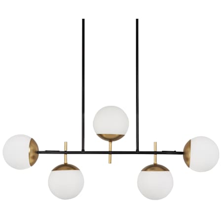 Minka Lighting Alluria 5 Light 36" Wide Linear Chandelier with Etched Opal Glass Shades Weathered Black / Autumn Gold