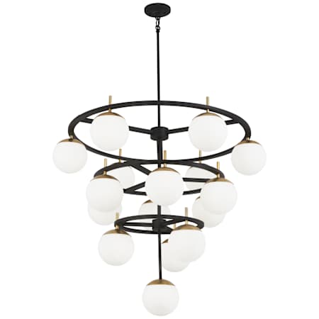Minka Lighting Alluria 16 Light 36" Wide Chandelier with Etched Opal Glass Shades Weathered Black / Autumn Gold