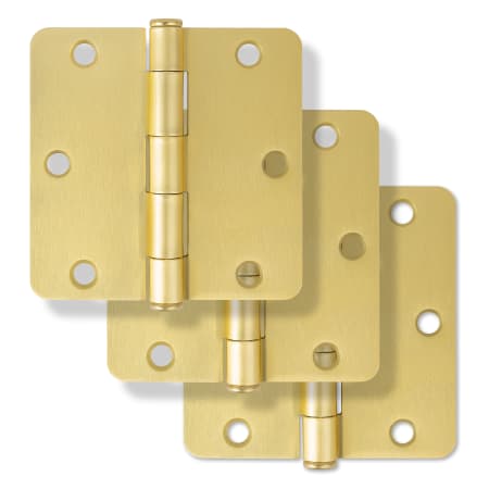 Miseno 3-1/2 x 3-1/2 Plain Bearing 1/4" Radius Corner Door Hinge - Pack of 3 Champagne Brass