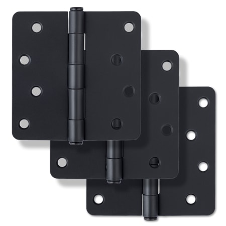 Miseno 4 x 4 Plain Bearing 1/4" Radius Corner Door Hinge - Pack of 3 Matte Black