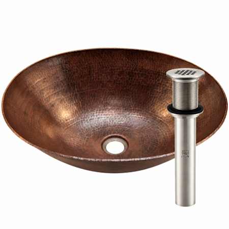 Miseno Oval 18" Copper Vessel Bathroom Sink Brushed Nickel Drain