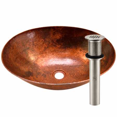 Miseno Oval 18" Copper Vessel Bathroom Sink Brushed Nickel Drain