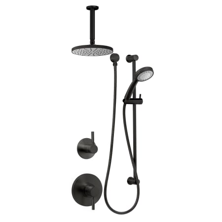 Miseno Mia Pressure Balanced Shower System with 1.8 GPM Rain Shower Head, Hand Shower, Slide Bar, and Ceiling Mounted Shower Arm - Rough-In Valves Included Flat Black