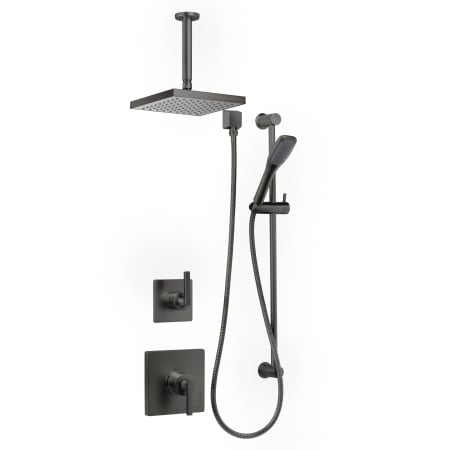 Miseno Elysa Pressure Balanced Shower System with 1.8 GPM Rain Shower Head, Hand Shower, Slide Bar, and Ceiling Mounted Shower Arm - Rough-In Valves Included Flat Black