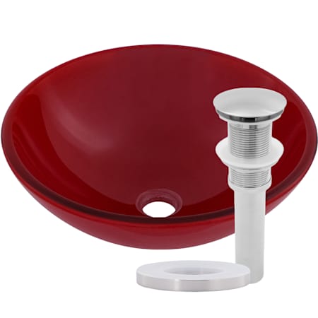 Miseno Misto 16.5" Circular Glass Vessel Bathroom Sink and Drain Assembly Red / Brushed Nickel Drain