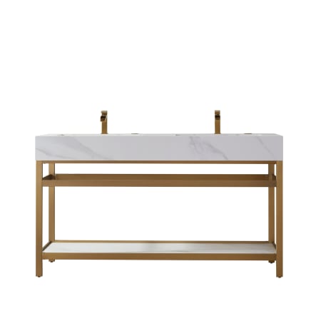 Miseno Bilbao 60" Free Standing Double Basin Vanity Set with Cabinet and Stone Vanity Top Brushed Gold