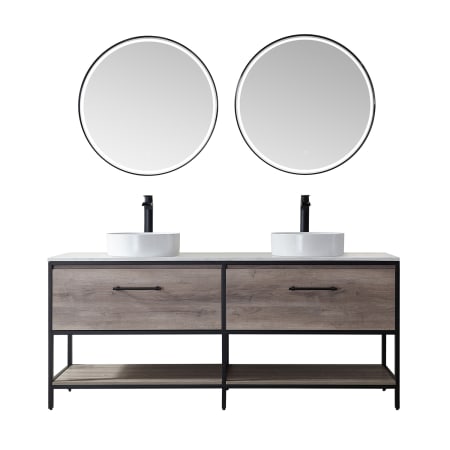 Miseno Murcia 72" Free Standing Double Basin Vanity Set with Cabinet, Stone Composite Vanity Top and Matching Mirrors Mexican Oak