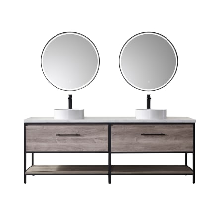 Miseno Murcia 84" Free Standing Double Basin Vanity Set with Cabinet, Stone Composite Vanity Top and Matching Mirrors Mexican Oak