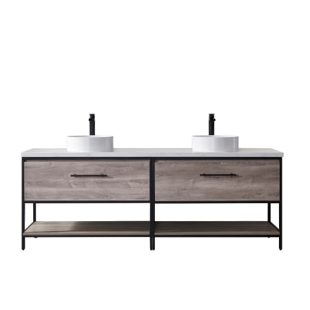 Miseno Murcia 84" Free Standing Double Basin Vanity Set with Cabinet and Stone Composite Vanity Top Mexican Oak