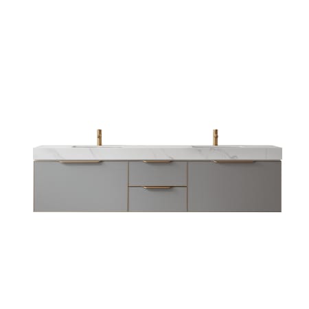 Miseno Alicante 84" Wall Mounted Double Basin Vanity Set with Cabinet and Stone Vanity Top Elegant Grey