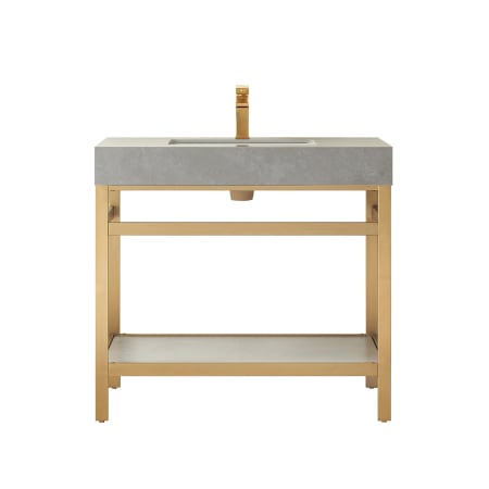 Miseno Funes 36" Free Standing Single Basin Vanity Set with Cabinet and Stone Vanity Top Brushed Gold / Gray