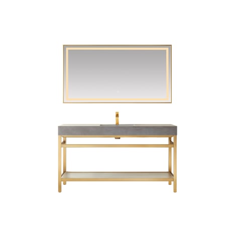Miseno Funes 60" Free Standing Single Basin Vanity Set with Cabinet and Stone Vanity Top and Matching Mirror Brushed Gold / Gray