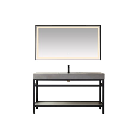 Miseno Funes 60" Free Standing Single Basin Vanity Set with Cabinet and Stone Vanity Top and Matching Mirror Matte Black / Gray