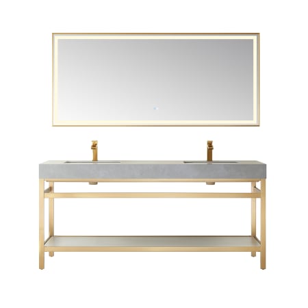 Miseno Funes 72" Free Standing Double Basin Vanity Set with Cabinet and Stone Vanity Top and Matching Mirror Brushed Gold / Gray