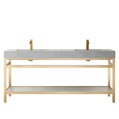 Miseno Funes 72" Free Standing Double Basin Vanity Set with Cabinet and Stone Vanity Top Brushed Gold / Gray