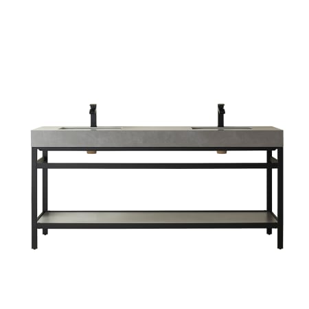 Miseno Funes 72" Free Standing Double Basin Vanity Set with Cabinet and Stone Vanity Top Matte Black / Gray