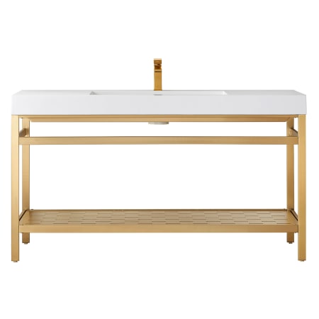 Miseno Ablitas 60" Free Standing Single Basin Vanity Set with Cabinet and Stone Composite Vanity Top Brushed Gold / White