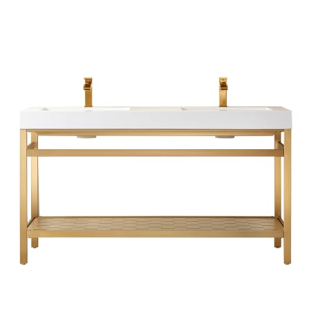 Miseno Ablitas 60" Free Standing Double Basin Vanity Set with Cabinet and Stone Composite Vanity Top Brushed Gold / White