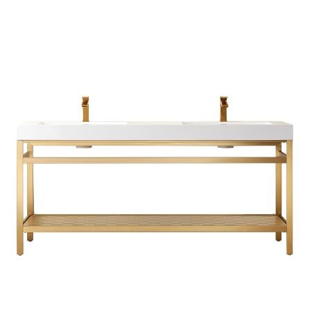 Miseno Ablitas 72" Free Standing Double Basin Vanity Set with Cabinet and Stone Composite Vanity Top Brushed Gold / White