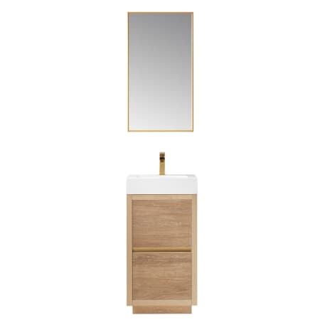 Miseno Huesca 18" Free Standing Single Basin Vanity Set with Cabinet, Stone Composite Vanity Top and Matching Mirror North American Oak