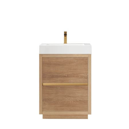 Miseno Huesca 24" Free Standing Single Basin Vanity Set with Cabinet and Stone Composite Vanity Top North American Oak