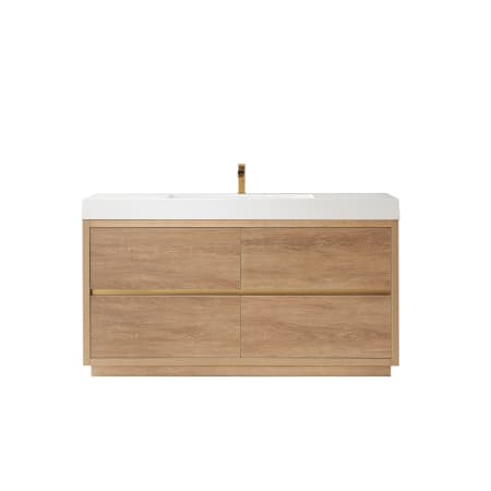 Miseno Huesca 60" Free Standing Single Basin Vanity Set with Cabinet and Stone Composite Vanity Top North American Oak