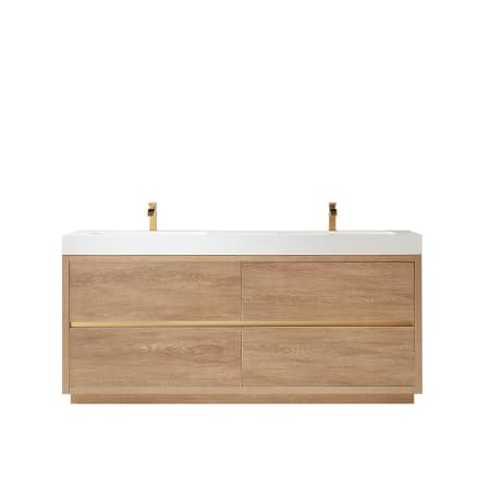 Miseno Huesca 72" Free Standing Double Basin Vanity Set with Cabinet and Stone Composite Vanity Top North American Oak
