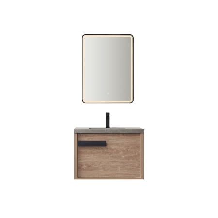 Miseno Carcastillo 30" Wall Mounted Single Basin Vanity Set with Cabinet, Stone Vanity Top and Matching Mirror North American Oak