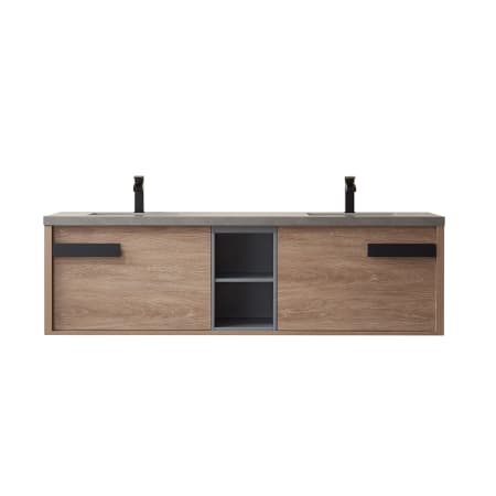 Miseno Carcastillo 72" Wall Mounted Double Basin Vanity Set with Cabinet and Stone Vanity Top North American Oak