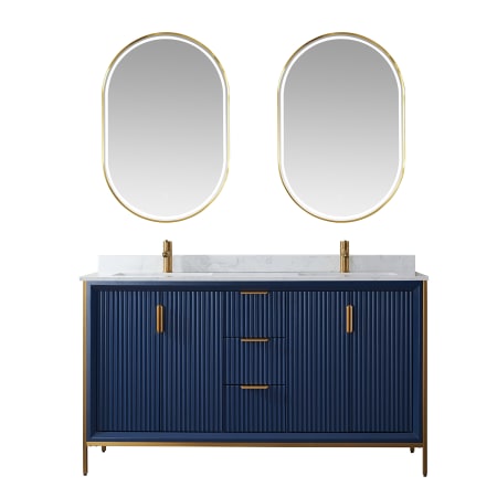 Miseno Granada 60" Free Standing Double Basin Vanity Set with Cabinet, Stone Composite Vanity Top and Matching Mirrors Royal Blue
