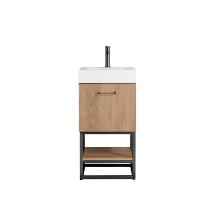 Miseno Alistair 18" Free Standing Single Basin Vanity Set with Cabinet and Ceramic Vanity Top with USB Port and Electrical Outlet North American Oak