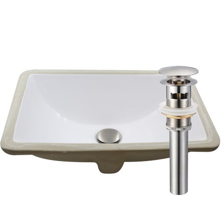 Miseno 20" Rectangular Porcelain Undermount Bathroom Sink with Overflow and Pop-Up Drain Assembly Polished White / Brushed Nickel Drain