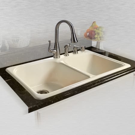 Miseno 33" Double Basin Drop In Cast Iron Kitchen Sink Biscuit