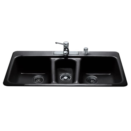 Miseno 43" 4 Hole Cast Iron Triple Basin Kitchen Sink for Drop In Installations with 40/20/40 Split and Sound Dampening Technology Black
