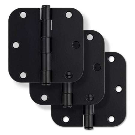 Miseno 3-1/2 x 3-1/2 Plain Bearing 5/8" Radius Corner Door Hinge - Pack of 3 Matte Black