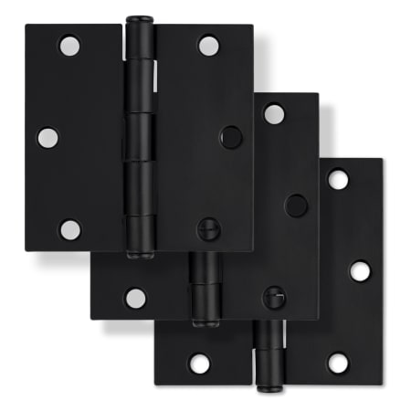 Miseno 3-1/2 x 3-1/2 Plain Bearing Square Corner Door Hinge - Pack of 3 Matte Black