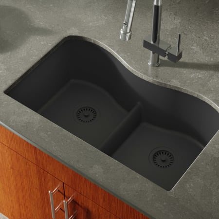 Miseno Georgia 33" Double Basin Undermount Stone Composite Kitchen Sink with 50/50 Split Black