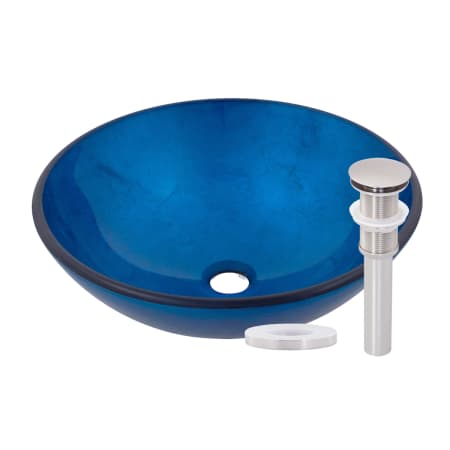 Miseno Circular 16-1/2" Tempered Glass Vessel Bathroom Sink Brushed Nickel Drain