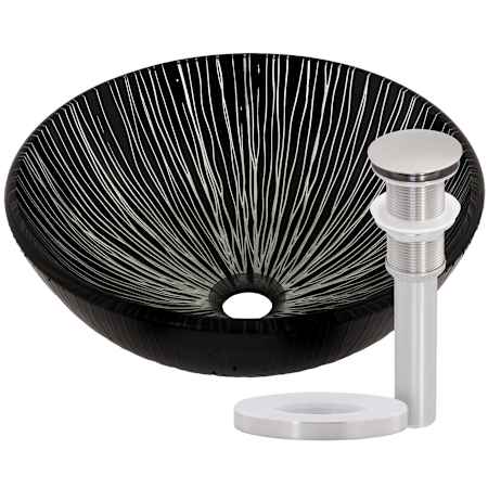 Miseno Circular 16-1/2" Tempered Glass Vessel Bathroom Sink Brushed Nickel Drain