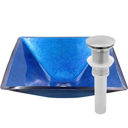 Miseno Square 18-1/4" Tempered Glass Vessel Bathroom Sink Brushed Nickel Drain